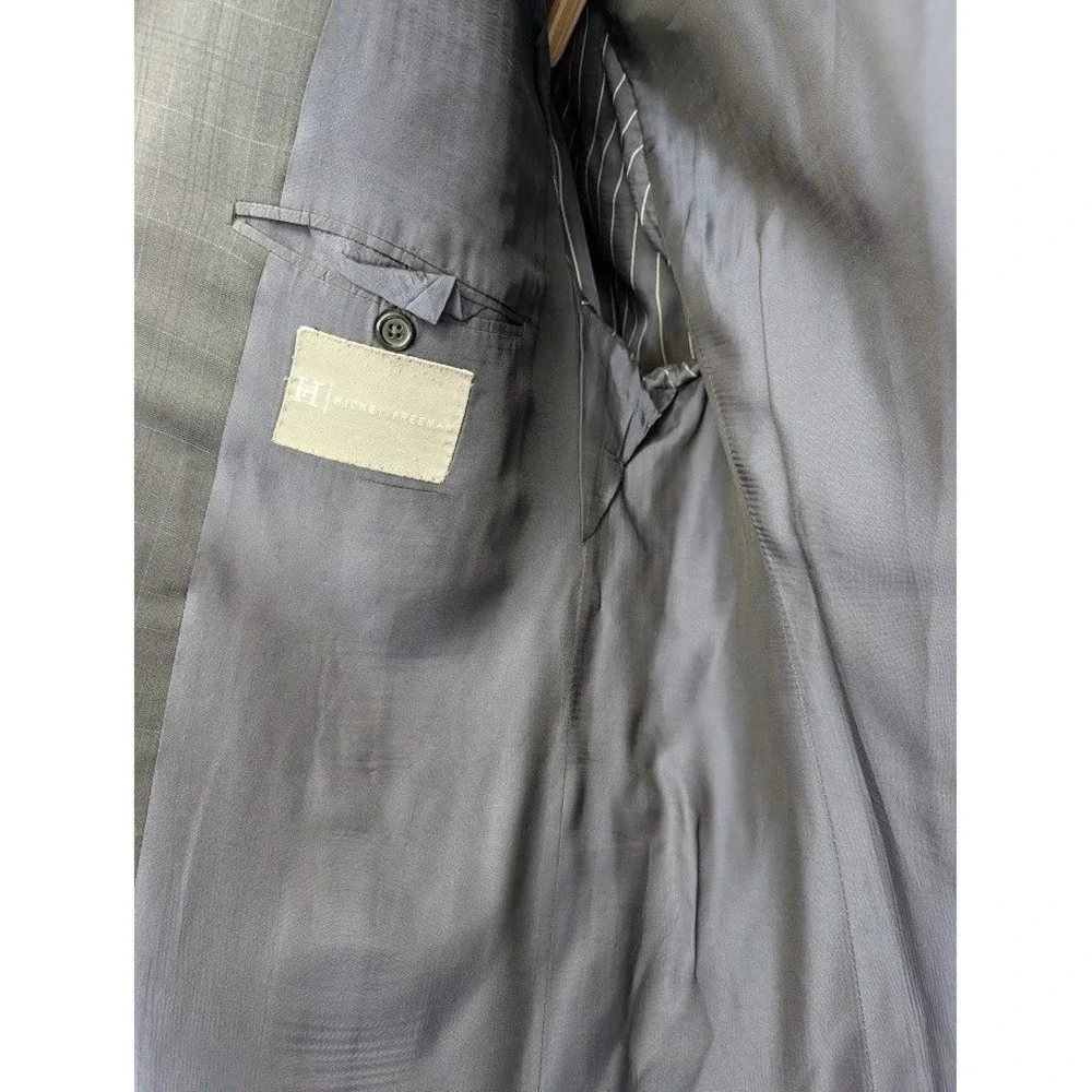Hickey Freeman Gray Windowpane Sport Wool‎ coat 48 R and pants